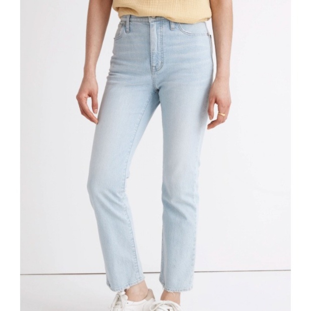 Madewell Slim Demi-Boot Jeans Light Wash‎ Raw Hem High Rise 31 Denim Casual